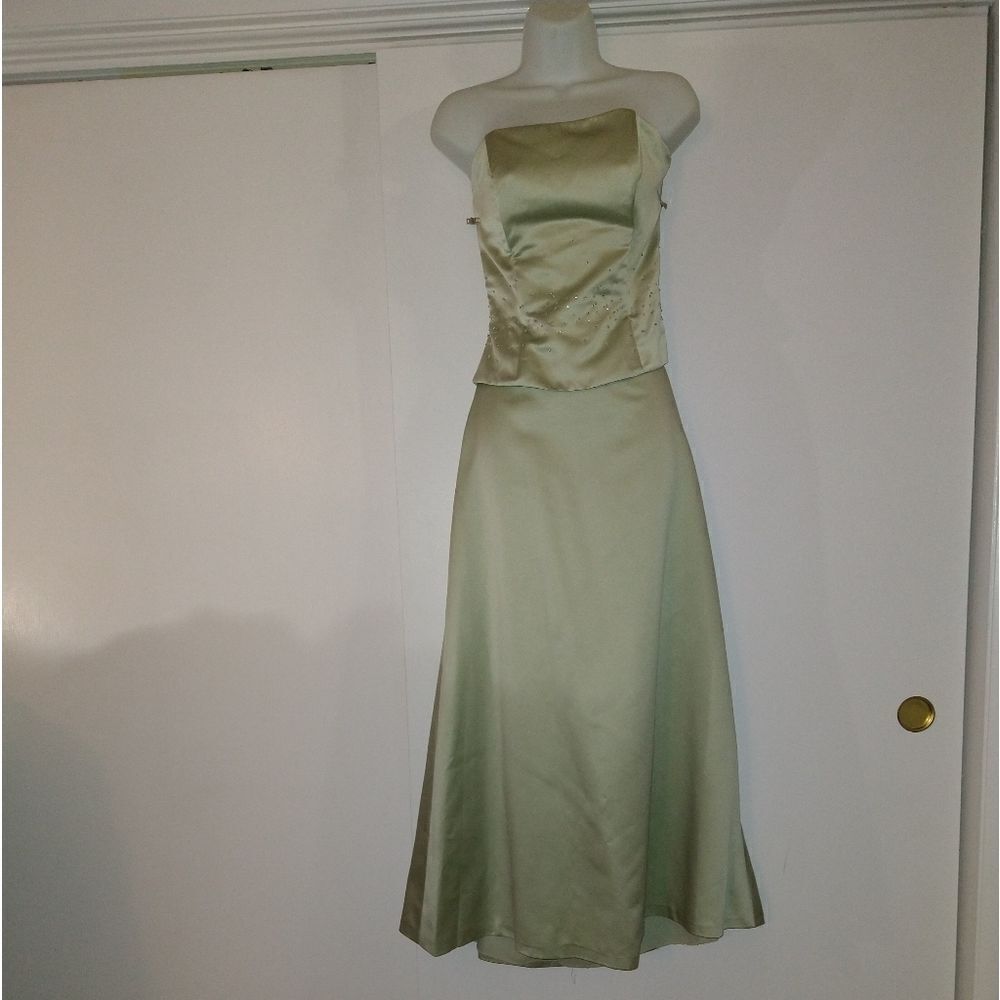 Impressions Satin Lime Green Skirt Set